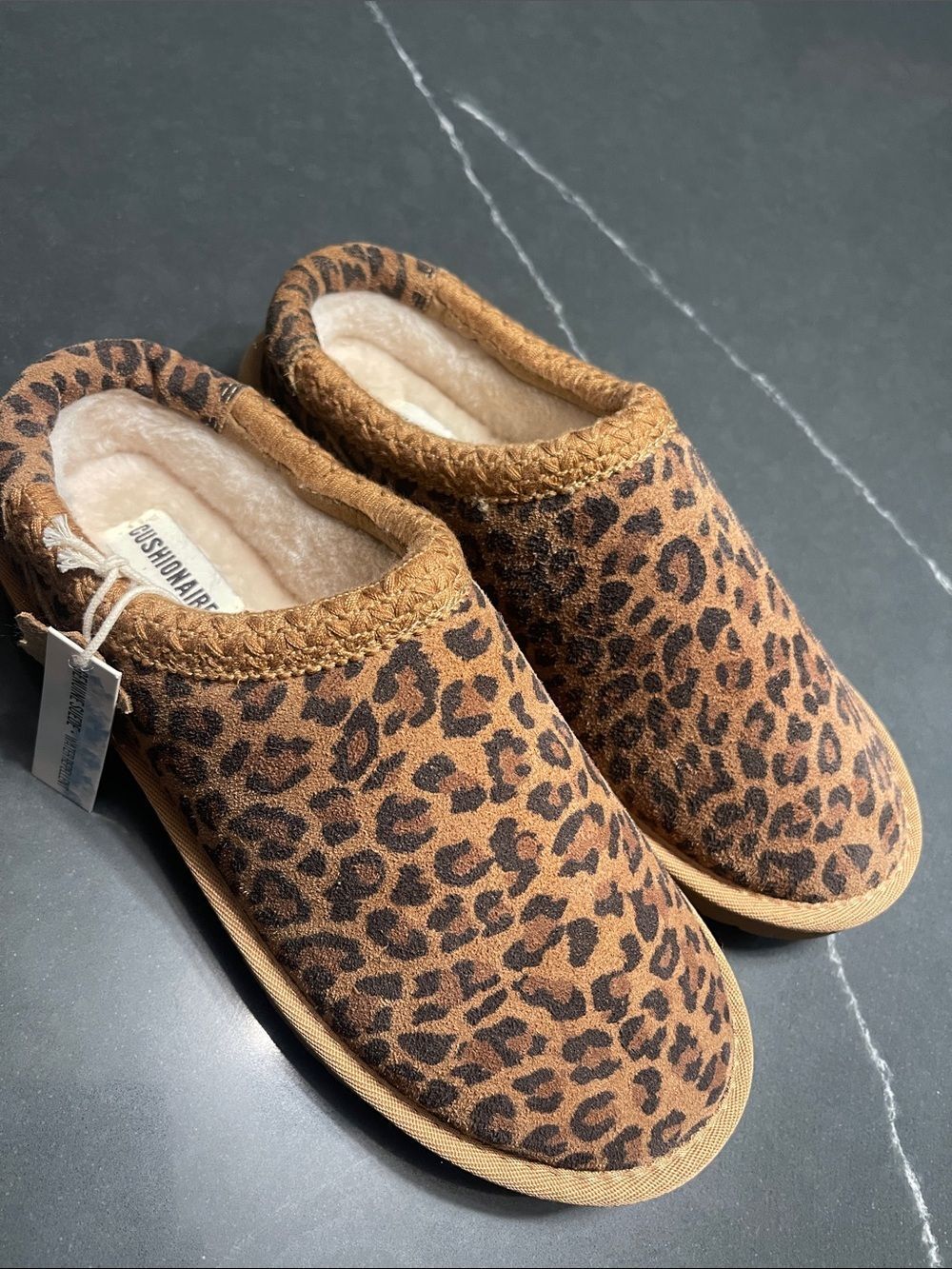 Size 8 - Cushionaire Leopard Print Women’s Slip-On Slippers in Brown